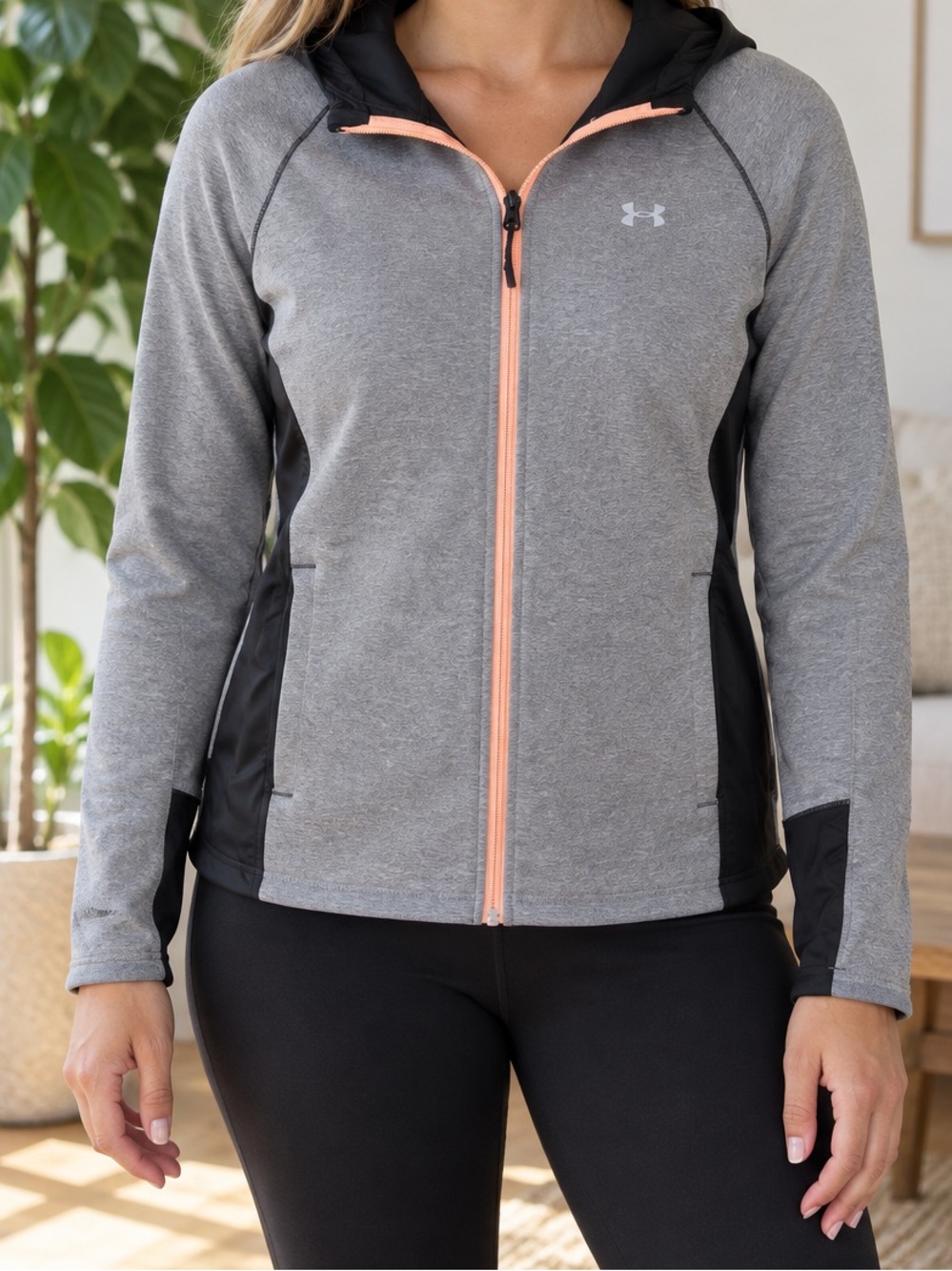 Under Armour Women’s Gray Hooded Jacket with Peach Zipper